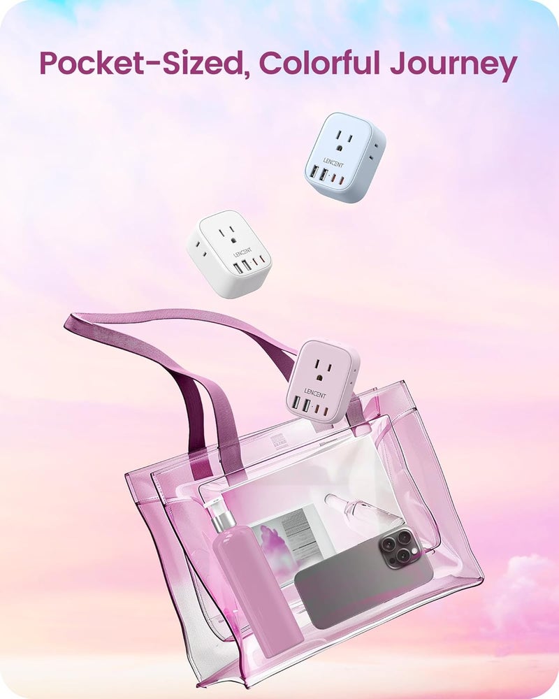 Lencent European Travel Plug Adapter, US to Europe Type-C Foldable Power Plug with 4 Outlets 4 USB Ports (2 USB C), Power Adaptor for USA to EU Euro Iceland Spain Italy France Germany Greece, Pink - Image 4